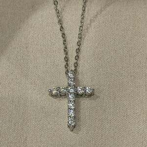 Lab-Grown Moissanite Diamond Cross Pendant in Sterling Silver